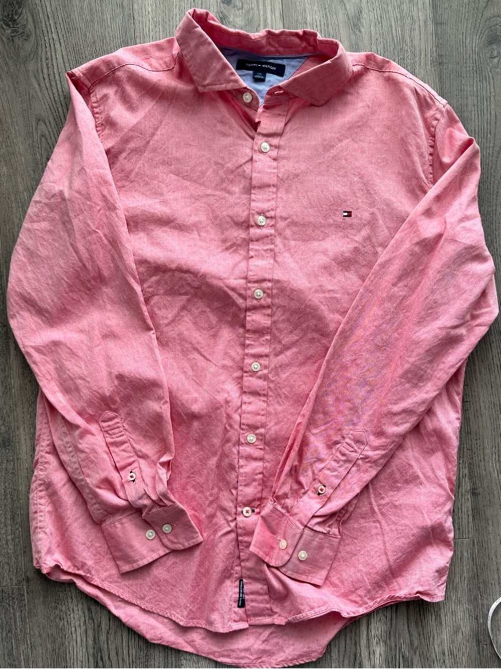 Tommy Hilfiger Red and Light Blue Collared Shirt